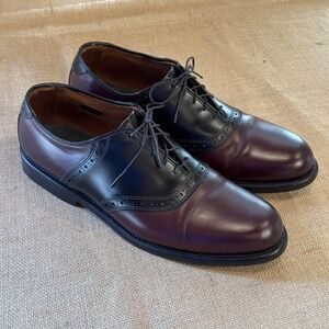 Allen Edmonds Shelton Dress Shoes Men 10 Black Burgundy Oxford Saddle Brogue USA